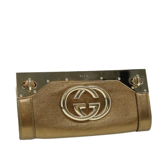 Gucci Handbags - GUCCI Interlocking Clutch Bag Leather Gold